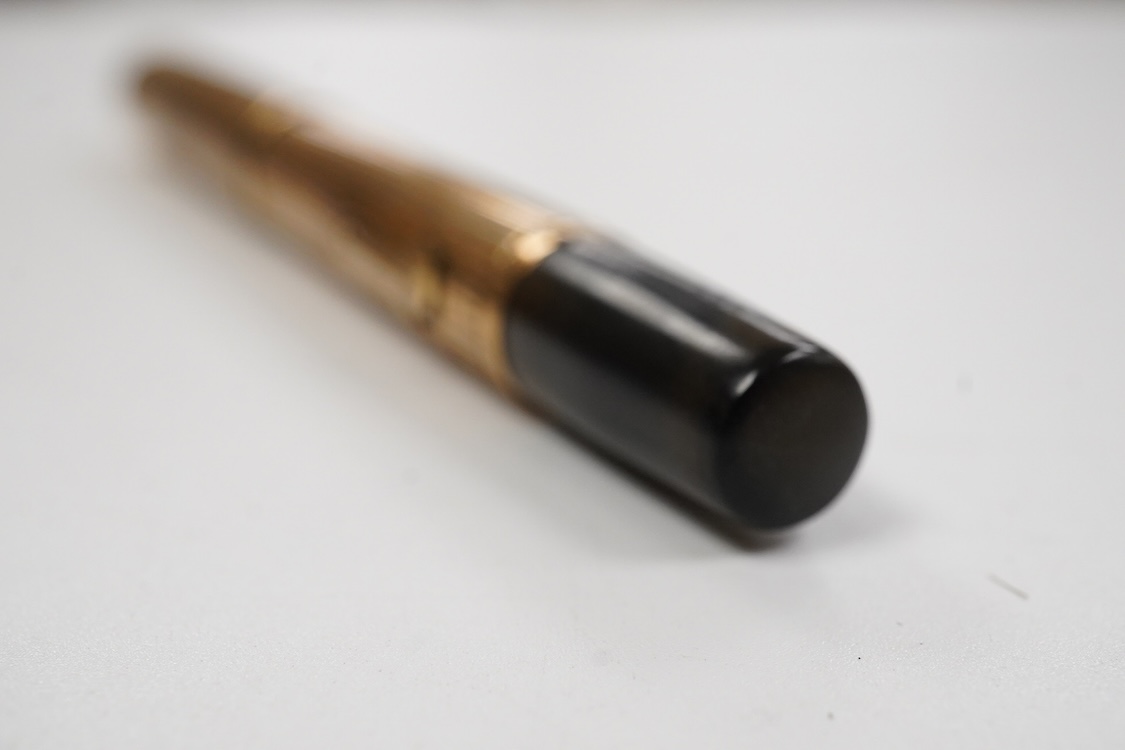 A Waterman FDW. 9ct. gold lined pattern fountain pen fitted with No.2 Waterman nib - good condition other than initials removed from cartouche